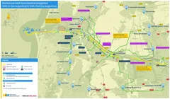 Kaart van Maasvlakte tot Vaanplein met infrastructuurprojecten en wegen A15 en A4 aangegeven.