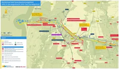 Kaart met infrastructurele projecten en werkzaamheden bij Nijmegen en omgeving, 2022.