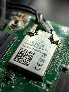 Intel WiFi 6 kaart met 2.4 en 5 GHz antennes op ultrabook moederbord